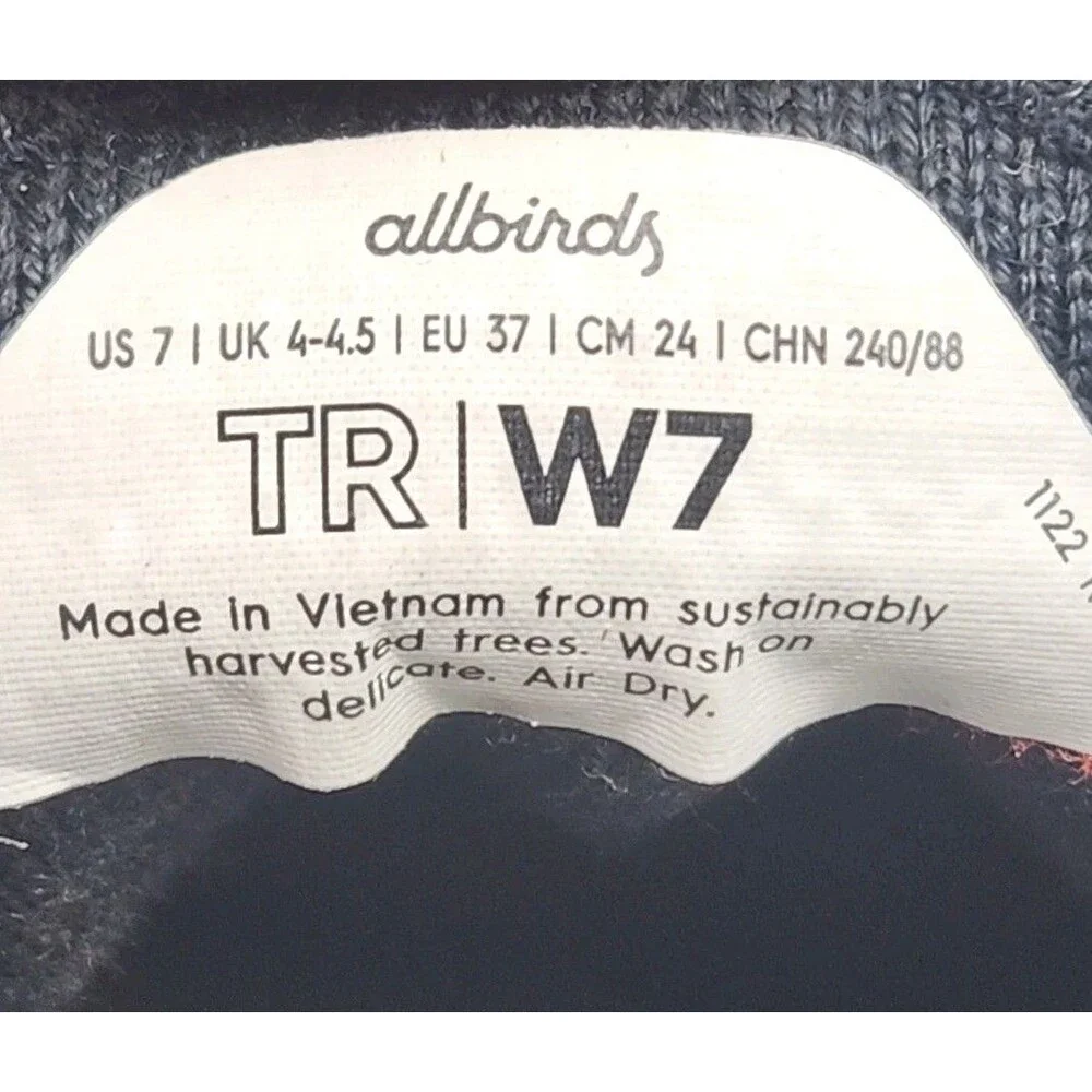Allbirds Sneaker Shoe Tree Runner Women Size 7 Black White Lace-Up Mesh Run